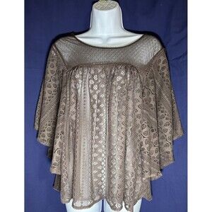 Maurices Mauve Brown Lace Boho Blouse Top Size L